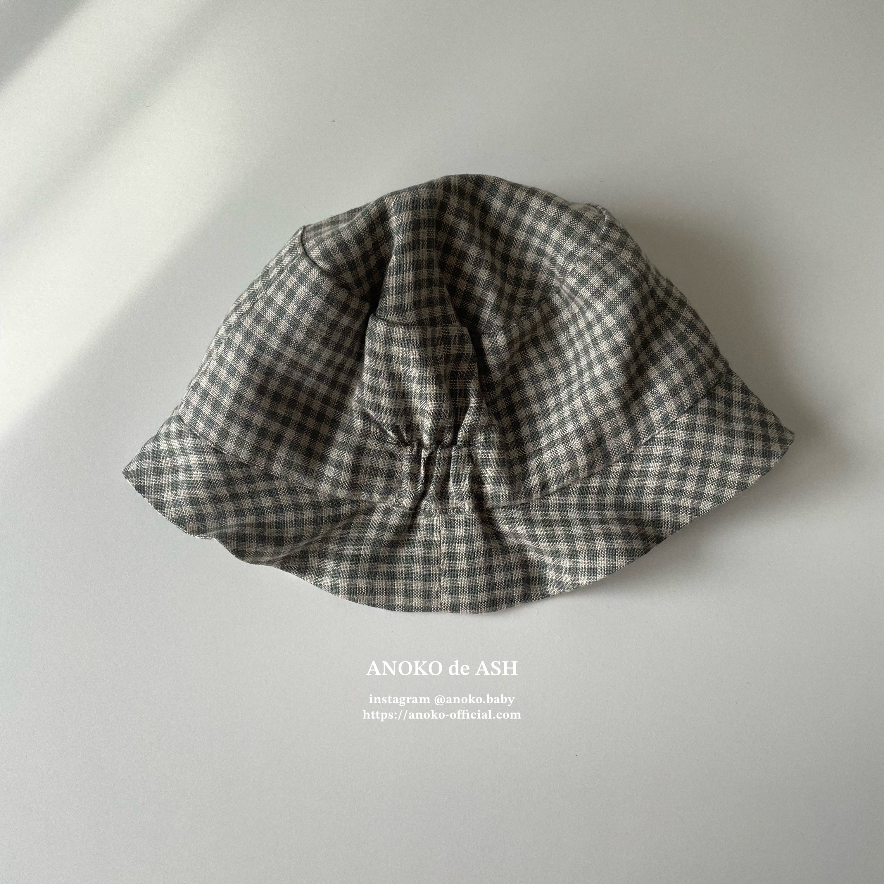 SUN HAT / basil gingham (no ear / straight) [ASH GENERATION]