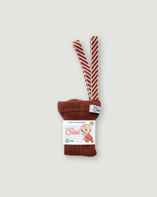 Retro Ribbed Footed Tights With Braces - Cinnamon Christmas Patterned - organic zoo collaboration [SILLY Silas]