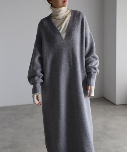 Deep V-Neck Knit Dress [LADIES] 27