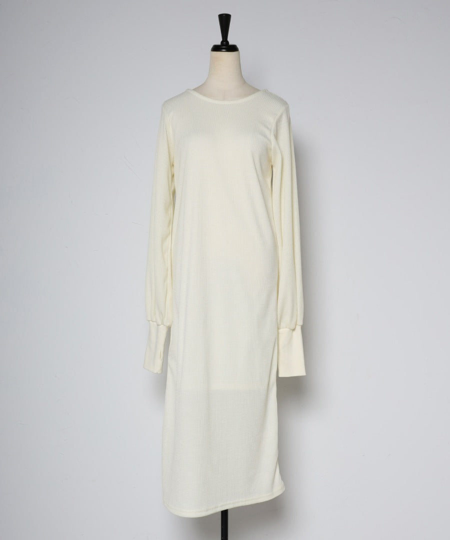 Cut Waffle Thumbhole Volume Sleeve Dress [LADIES] 2