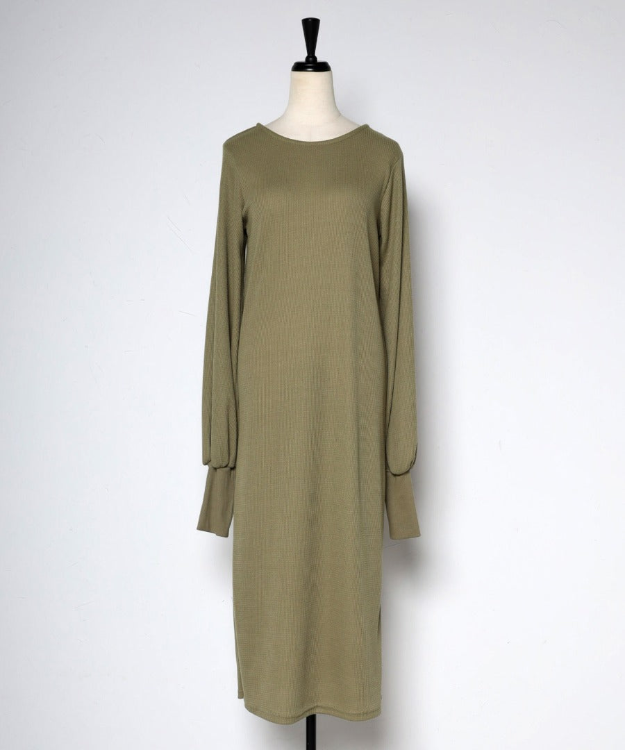 Cut Waffle Thumbhole Volume Sleeve Dress [LADIES] 4