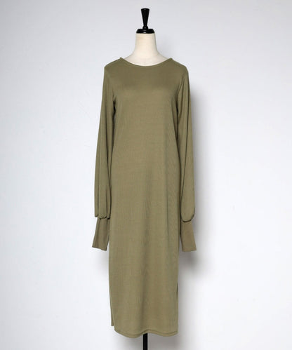 Cut Waffle Thumbhole Volume Sleeve Dress [LADIES] 4