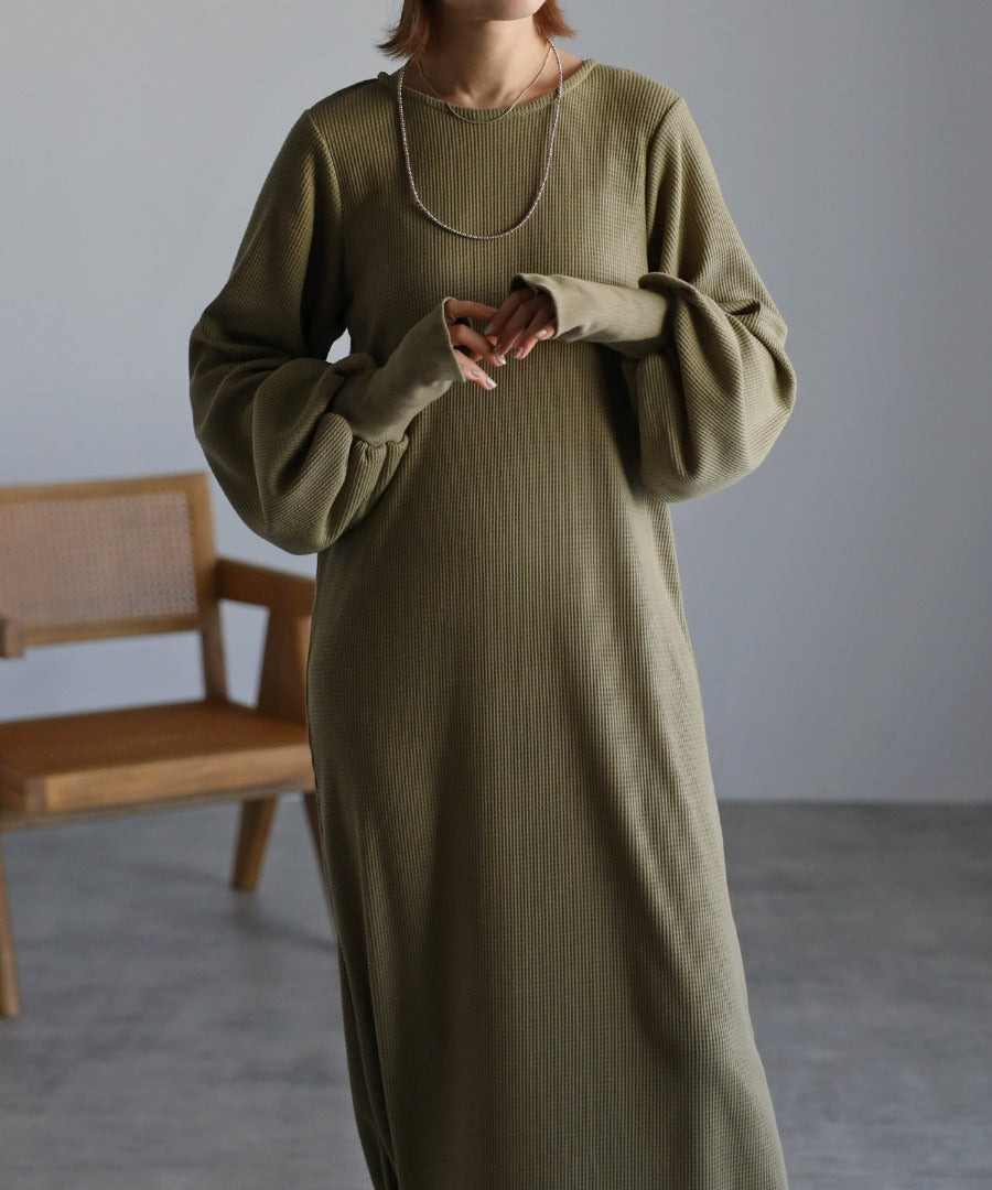 Cut Waffle Thumbhole Volume Sleeve Dress [LADIES] 10