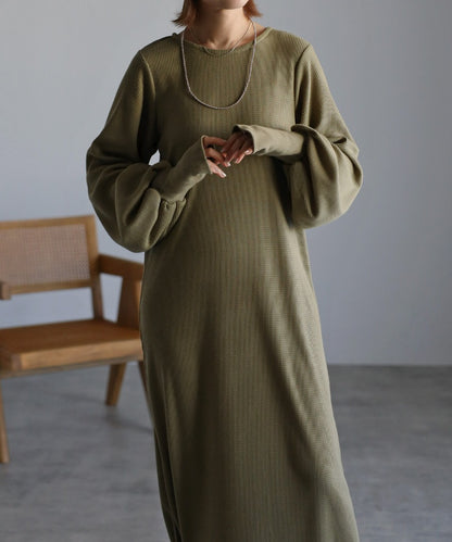 Cut Waffle Thumbhole Volume Sleeve Dress [LADIES] 10