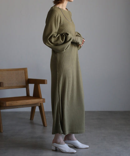 Cut Waffle Thumbhole Volume Sleeve Dress [LADIES] 11