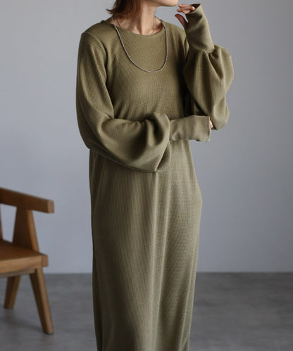 Cut Waffle Thumbhole Volume Sleeve Dress [LADIES] 12