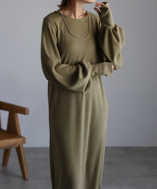 Cut Waffle Thumbhole Volume Sleeve Dress [LADIES] 12