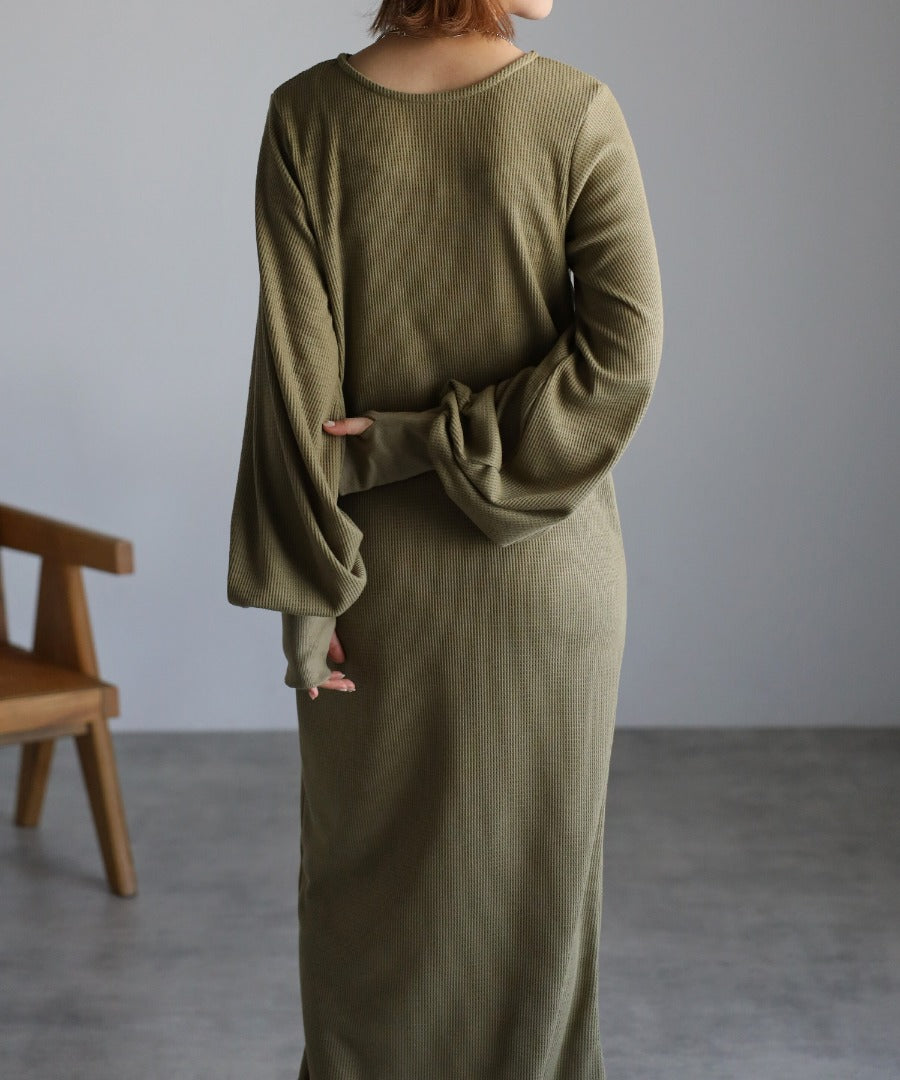 Cut Waffle Thumbhole Volume Sleeve Dress [LADIES] 13