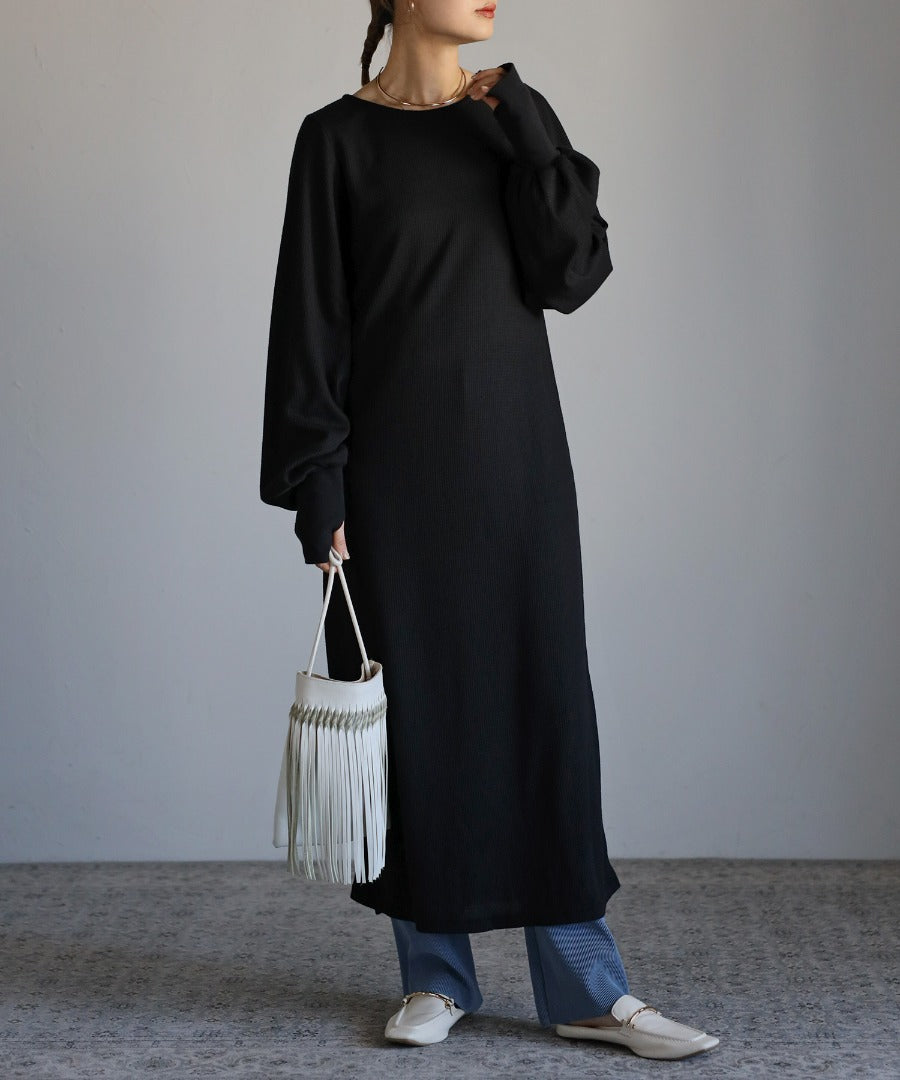 Cut Waffle Thumbhole Volume Sleeve Dress [LADIES] 15