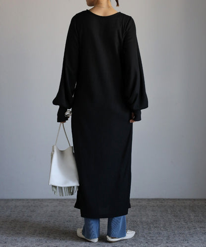 Cut Waffle Thumbhole Volume Sleeve Dress [LADIES] 19