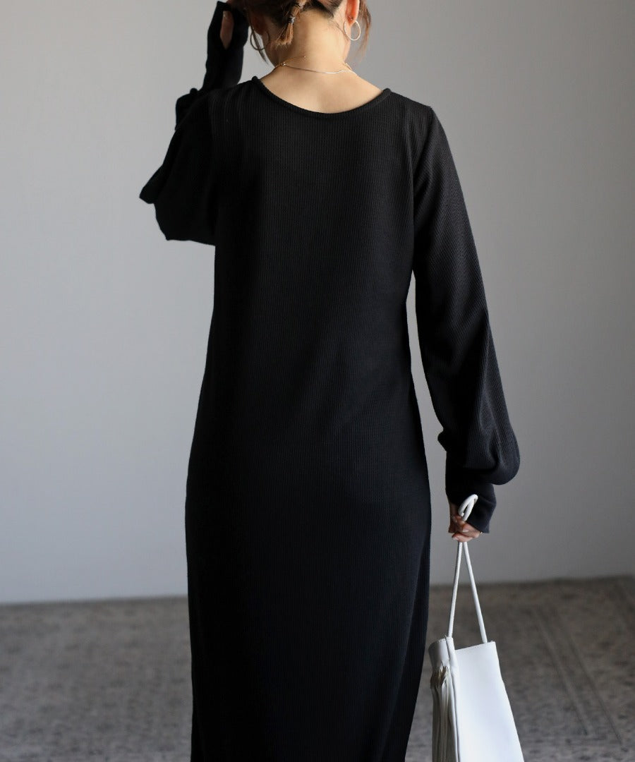 Cut Waffle Thumbhole Volume Sleeve Dress [LADIES] 20
