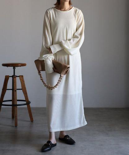 Cut Waffle Thumbhole Volume Sleeve Dress [LADIES] 21