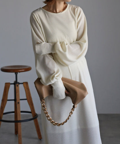 Cut Waffle Thumbhole Volume Sleeve Dress [LADIES] 22