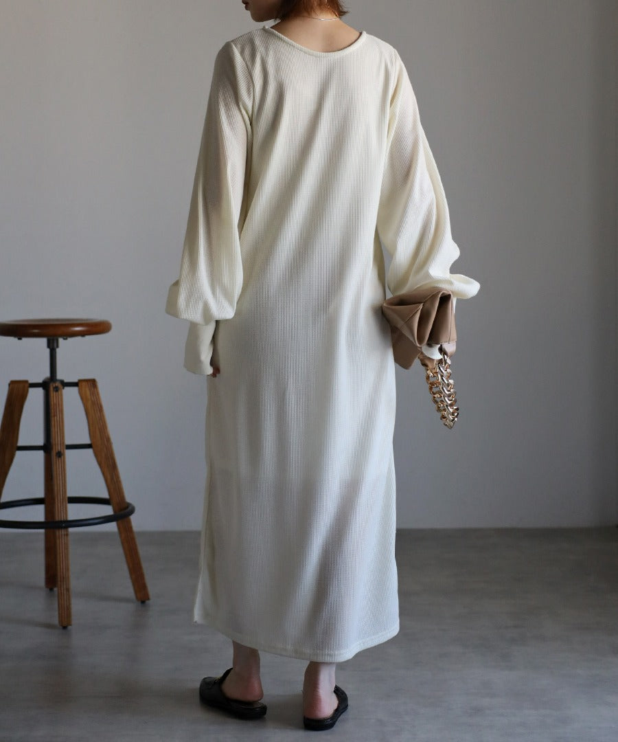 Cut Waffle Thumbhole Volume Sleeve Dress [LADIES] 25