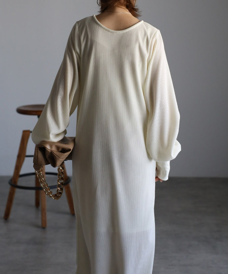 Cut Waffle Thumbhole Volume Sleeve Dress [LADIES] 26