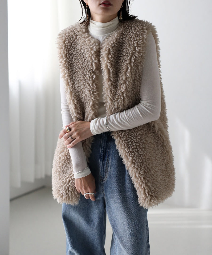 Poodle Fur Long Vest [LADIES] 1