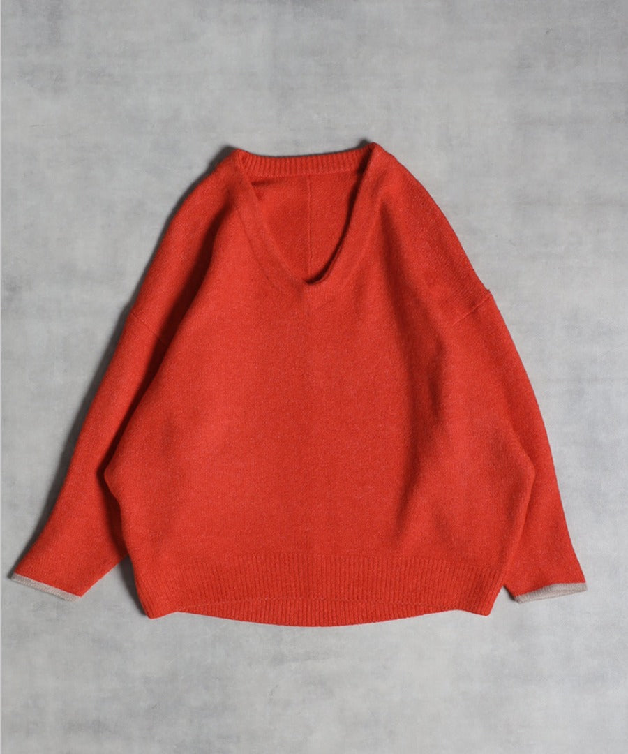 Bicolor Cocoon V-Neck Knit [LADIES] 3