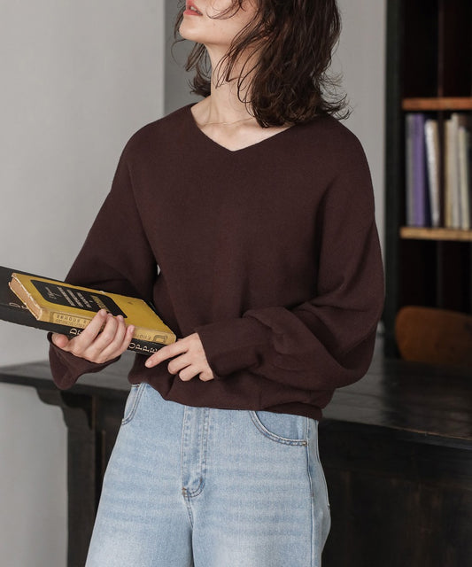 Front-Back 2Way Volume Sleeve Tucked Hem Anti-Static Knit [LADIES] 1