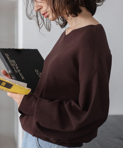 Front-Back 2Way Volume Sleeve Tucked Hem Anti-Static Knit [LADIES] 3