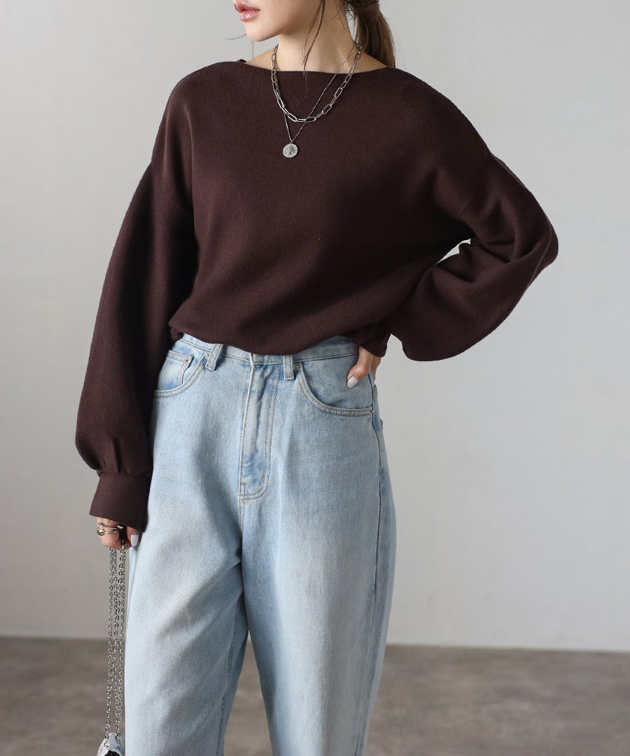 Front-Back 2Way Volume Sleeve Tucked Hem Anti-Static Knit [LADIES] 4