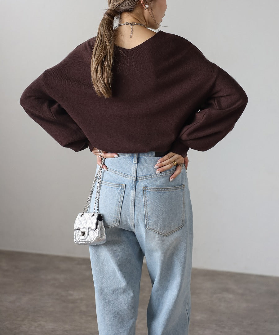 Front-Back 2Way Volume Sleeve Tucked Hem Anti-Static Knit [LADIES] 6
