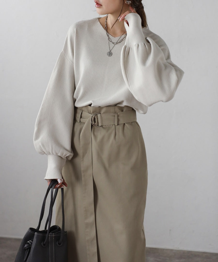 Front-Back 2Way Volume Sleeve Tucked Hem Anti-Static Knit [LADIES] 17