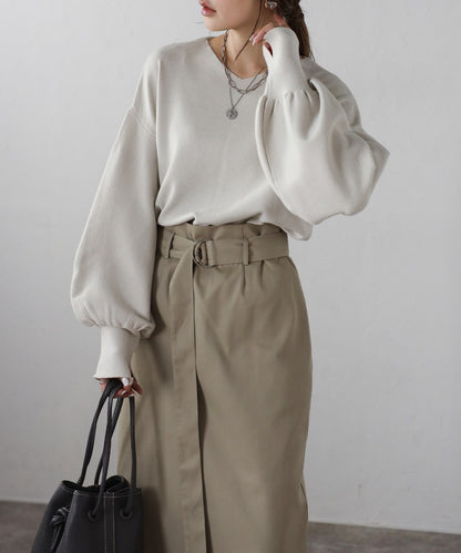 Front-Back 2Way Volume Sleeve Tucked Hem Anti-Static Knit [LADIES] 17