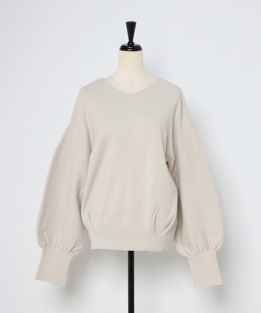 Front-Back 2Way Volume Sleeve Tucked Hem Anti-Static Knit [LADIES] 21