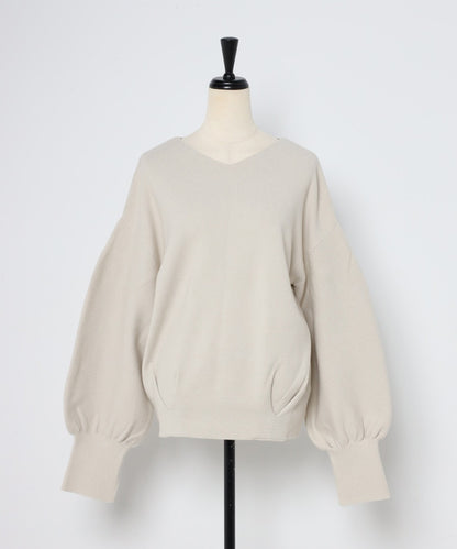 Front-Back 2Way Volume Sleeve Tucked Hem Anti-Static Knit [LADIES] 21