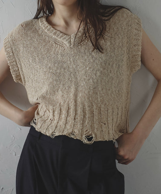 Damage Wash Knit Vest [LADIES] 1