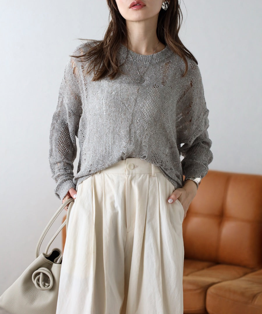 Crew Neck Damage Knit [LADIES] 2