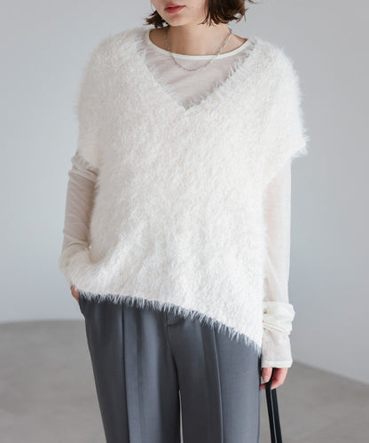 V-Neck Shaggy Knit Vest [LADIES] 4
