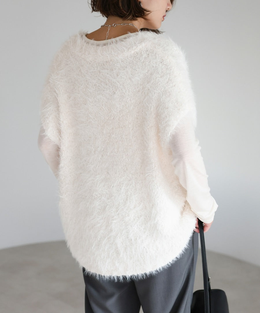 V-Neck Shaggy Knit Vest [LADIES] 6