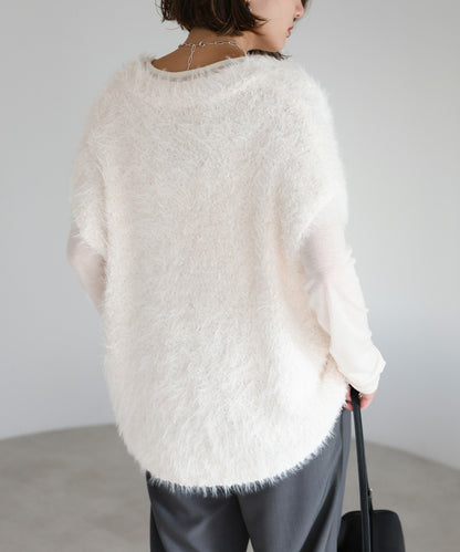 V-Neck Shaggy Knit Vest [LADIES] 6