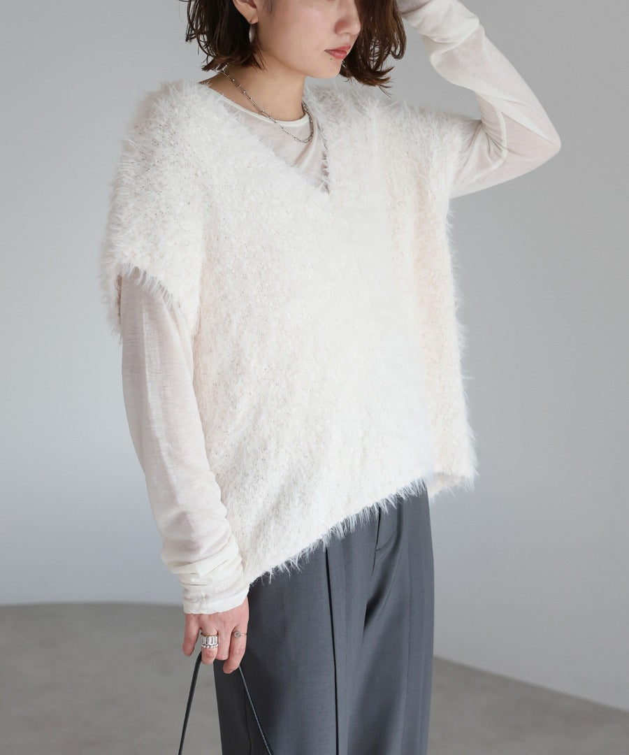 V-Neck Shaggy Knit Vest [LADIES] 8