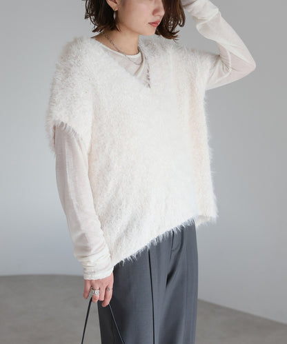 V-Neck Shaggy Knit Vest [LADIES] 8