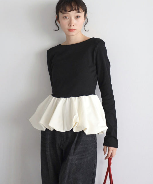 Rib Knit Balloon Mix Top [LADIES] 1