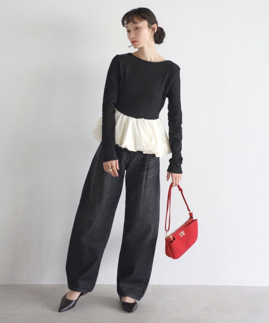 Rib Knit Balloon Mix Top [LADIES] 2