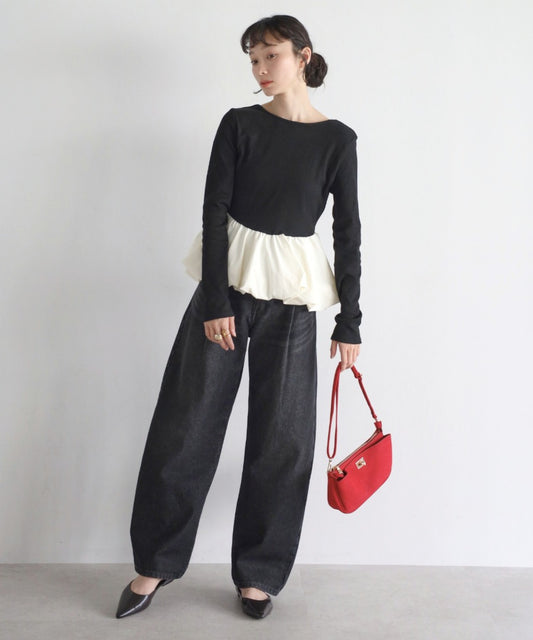 Rib Knit Balloon Mix Top [LADIES] 2