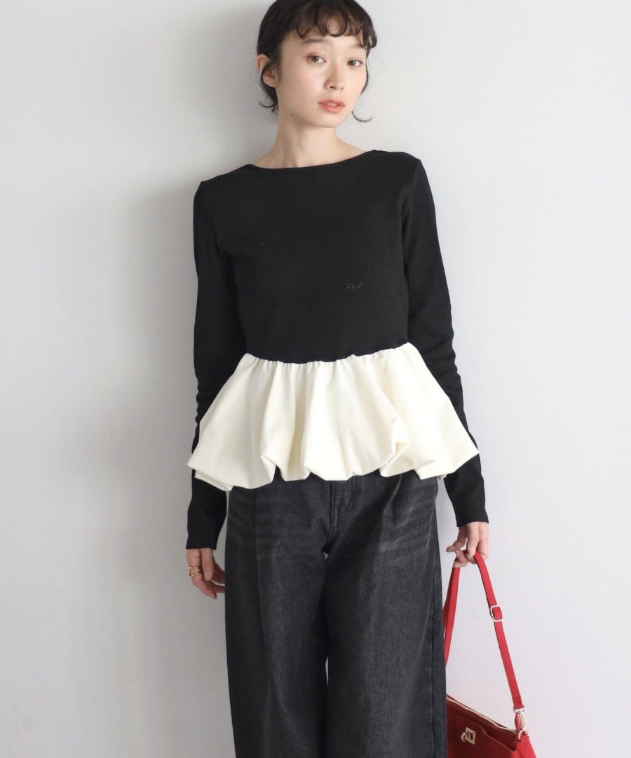 Rib Knit Balloon Mix Top [LADIES] 3
