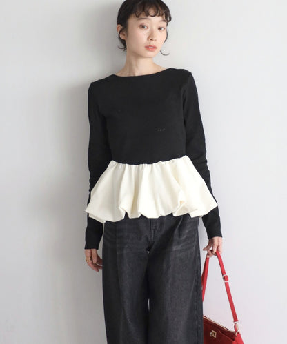 Rib Knit Balloon Mix Top [LADIES] 3