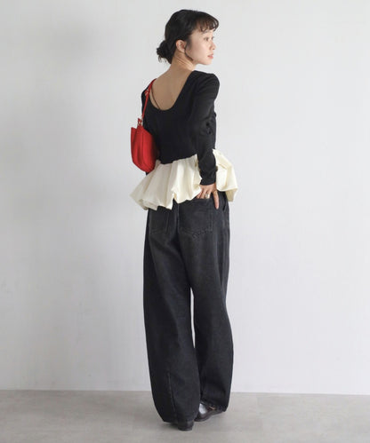 Rib Knit Balloon Mix Top [LADIES] 8