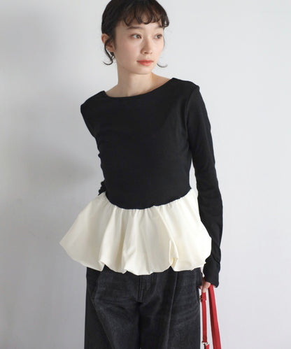 Rib Knit Balloon Mix Top [LADIES] 9