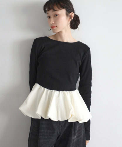 Rib Knit Balloon Mix Top [LADIES] 11