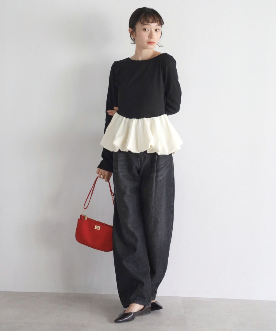 Rib Knit Balloon Mix Top [LADIES] 12