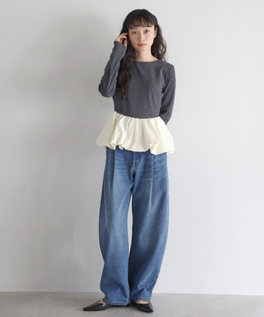 Rib Knit Balloon Mix Top [LADIES] 14