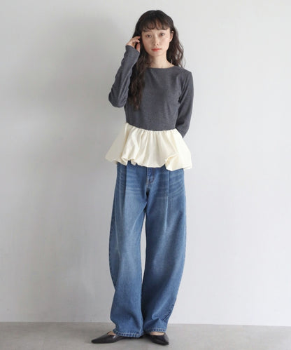 Rib Knit Balloon Mix Top [LADIES] 14