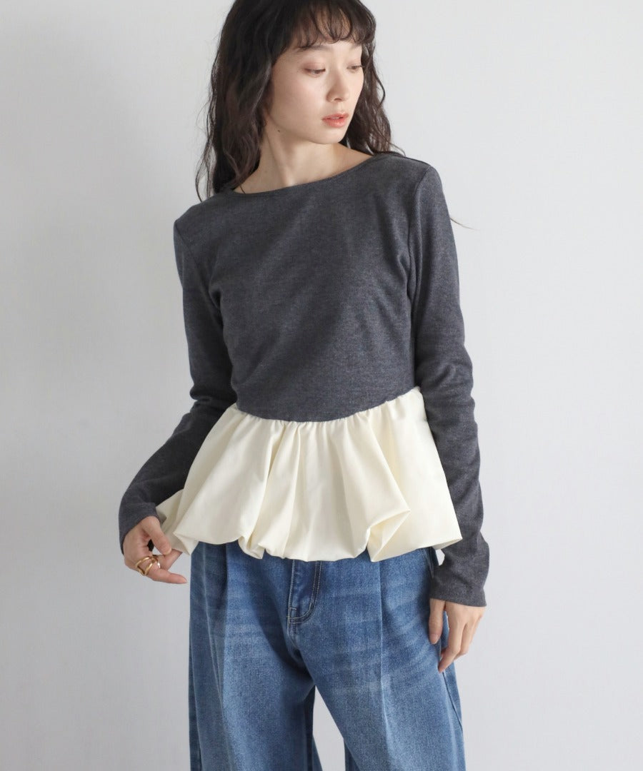 Rib Knit Balloon Mix Top [LADIES] 15