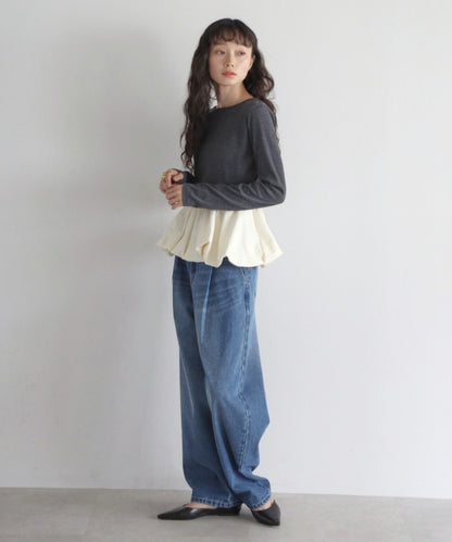 Rib Knit Balloon Mix Top [LADIES] 16