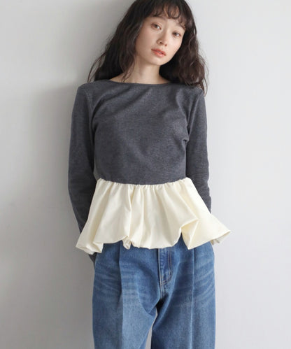 Rib Knit Balloon Mix Top [LADIES] 17